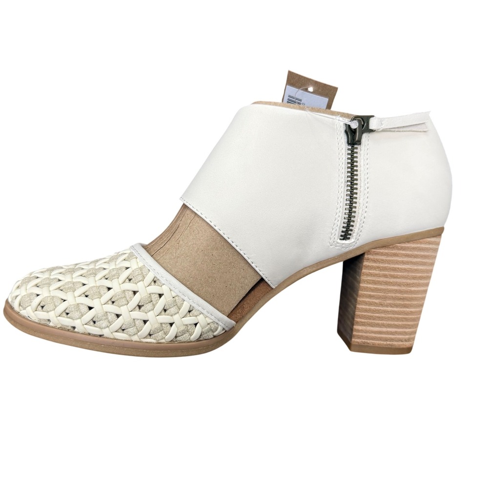 TOMS Milan Booties Women 8.5 Natural Geo Basket Woven Block Heel Side Zip New - Picture 2 of 7